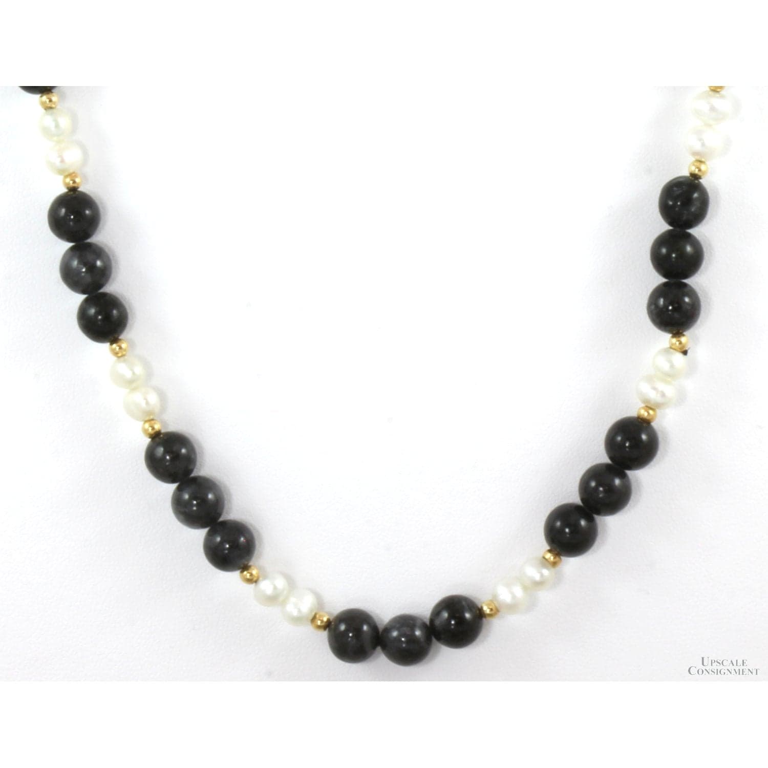 Gray Chalcedony, Pearl and 14K Gold Bead 28" Strand Necklace - 28 in - Thumbnail 2