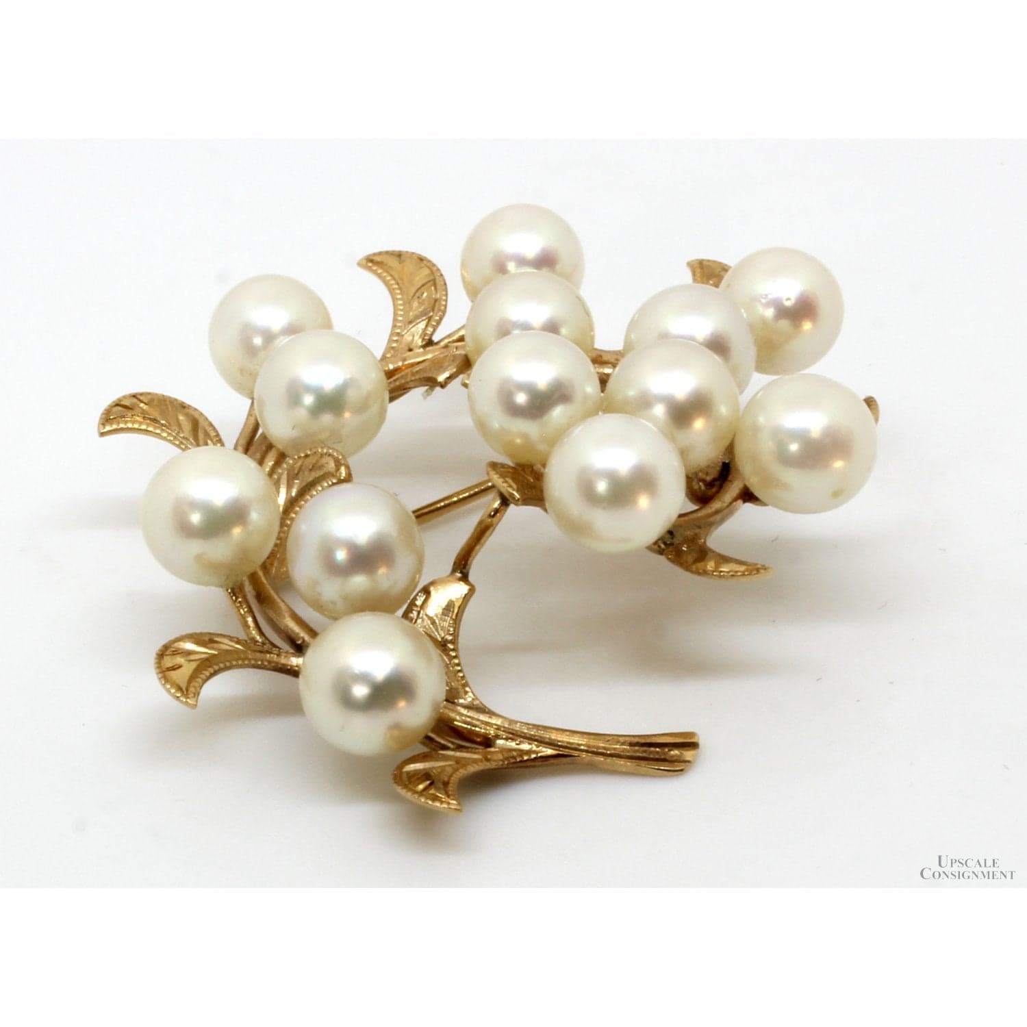 14K Yellow Gold Akoya Pearl Botanical Design Brooch - 1.5 in - Thumbnail 3