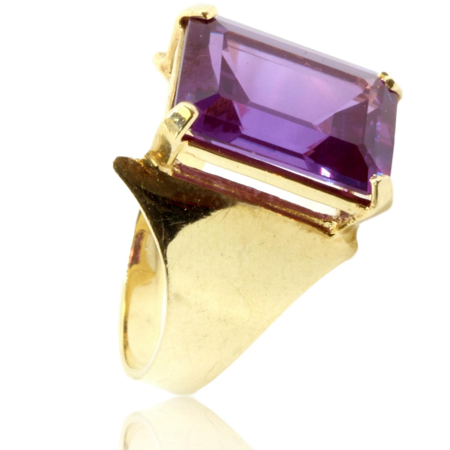 10 x14mm Emerald Cut Purple Topaz 10K Yellow Gold Ring - Size 7.75 - Image 1