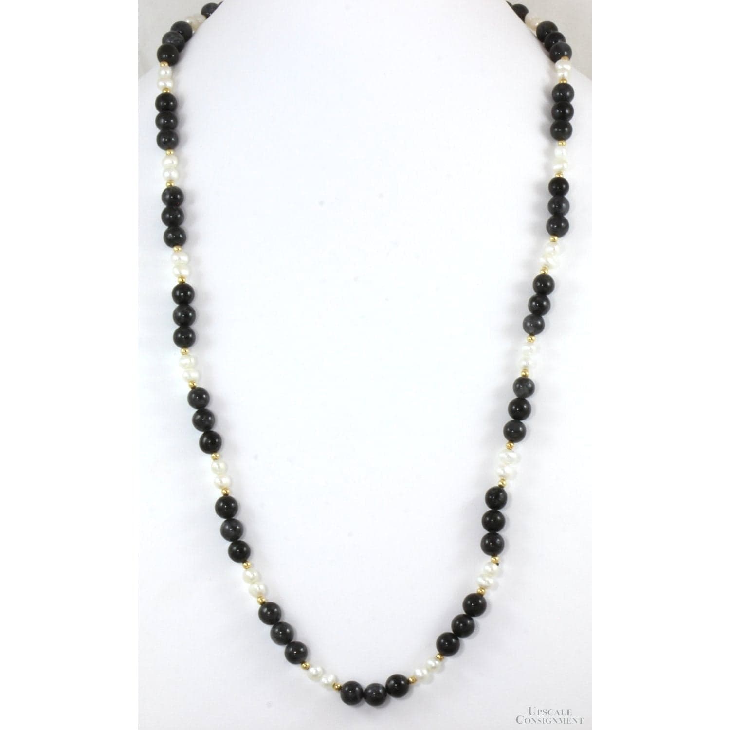 Gray Chalcedony, Pearl and 14K Gold Bead 28" Strand Necklace - 28 in - Image 1