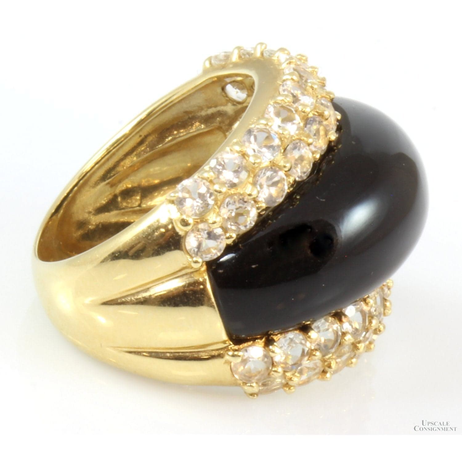 14K Gold Black Onyx & 4.20ctw White Topaz Dome Ring - Size 5.75 - Thumbnail 2