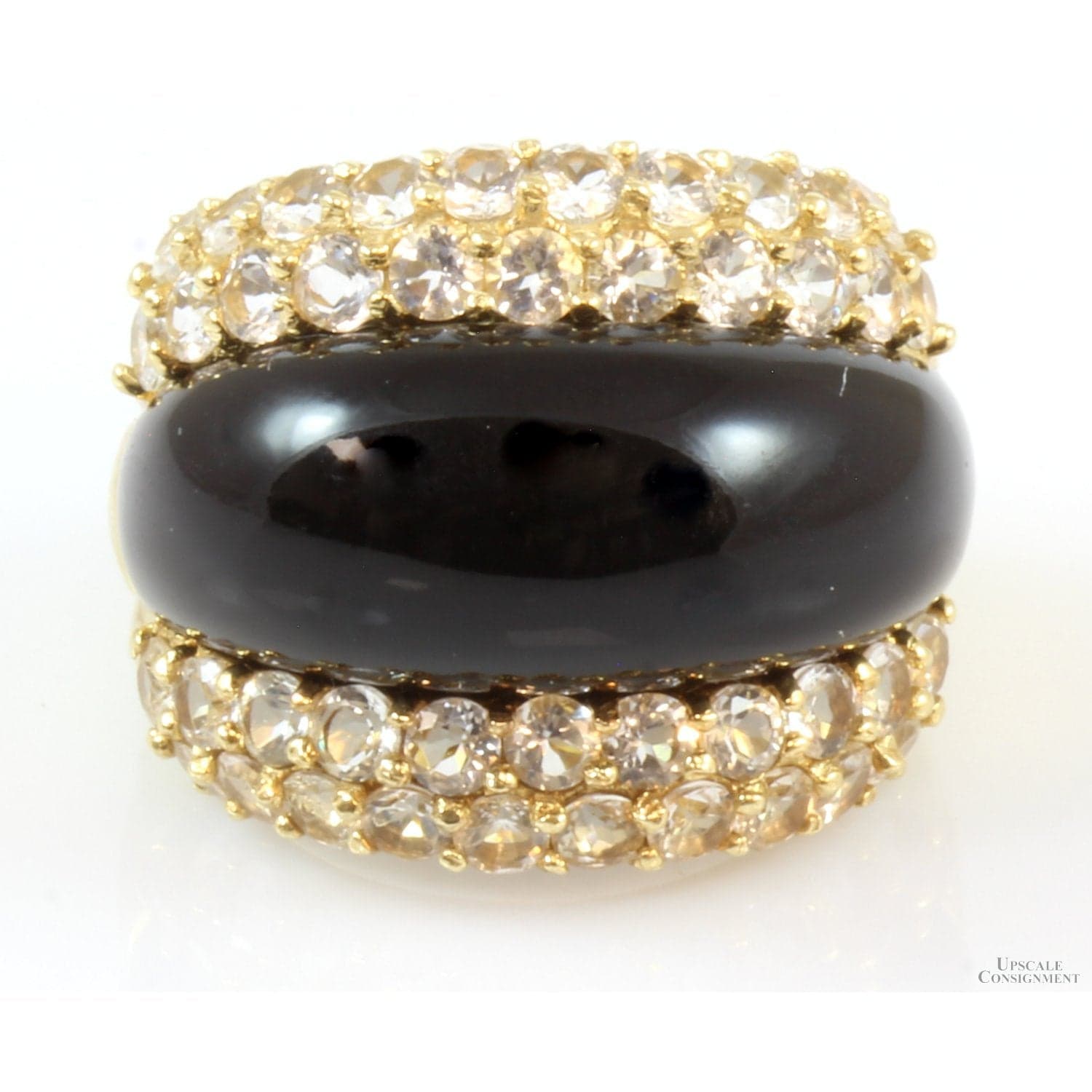 14K Gold Black Onyx & 4.20ctw White Topaz Dome Ring - Size 5.75 - Image 1