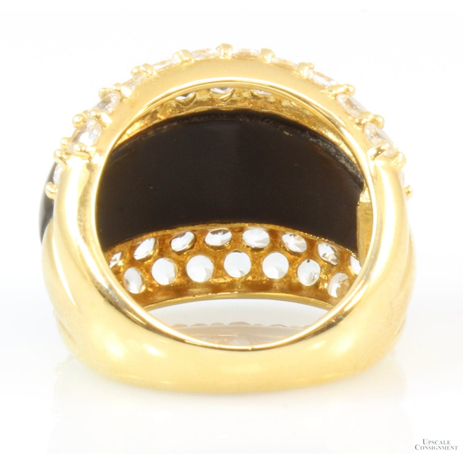 14K Gold Black Onyx & 4.20ctw White Topaz Dome Ring - Size 5.75 - Thumbnail 4