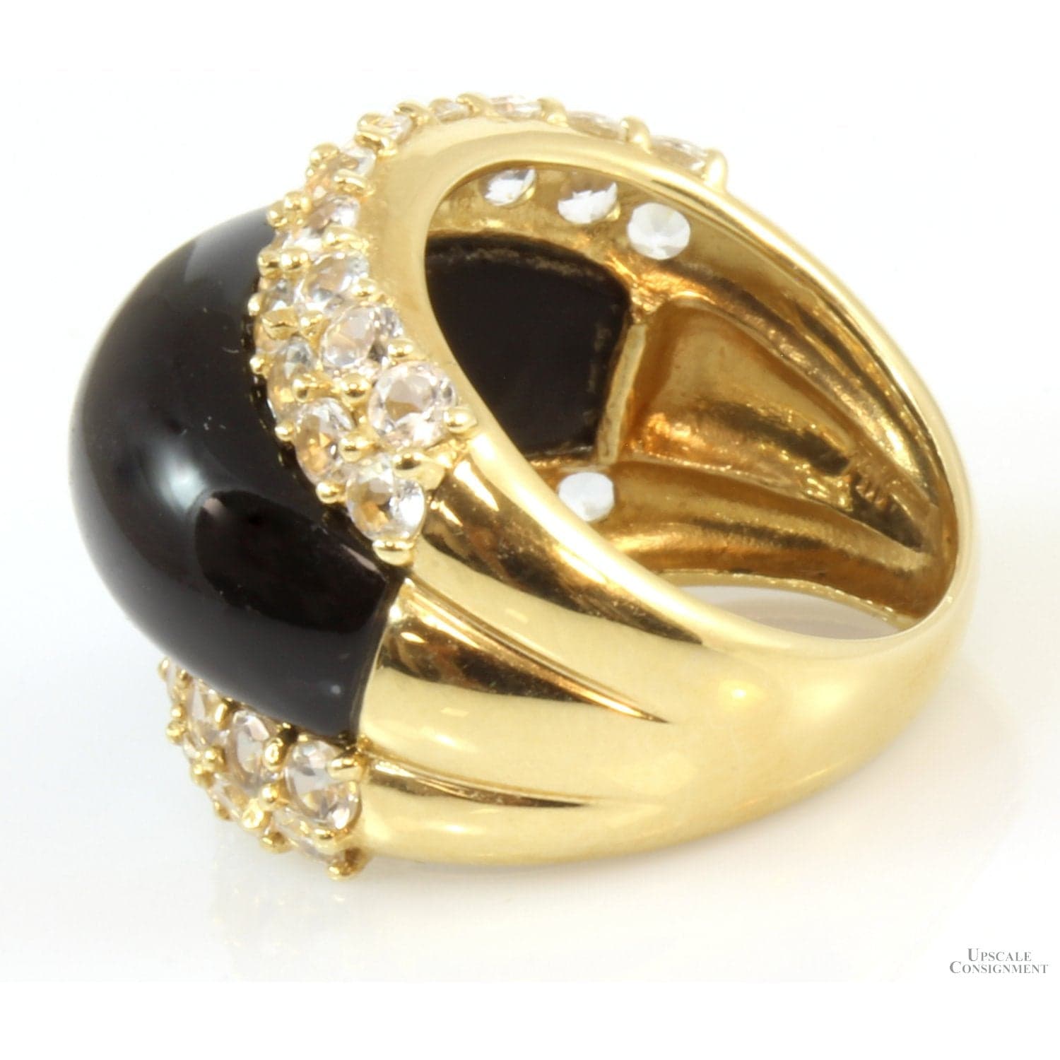 14K Gold Black Onyx & 4.20ctw White Topaz Dome Ring - Size 5.75 - Thumbnail 3