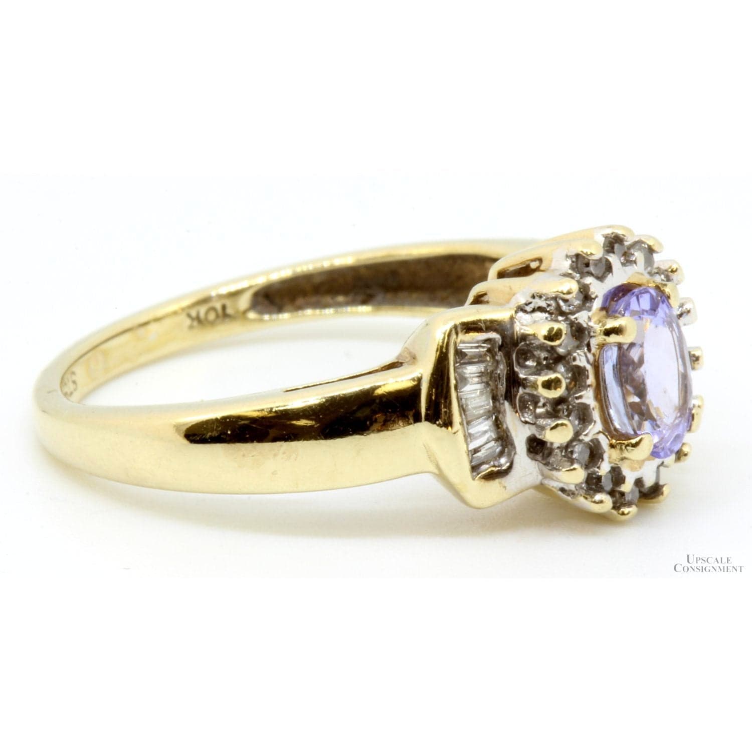 .44ct Tanzanite.23ctw Diamond Halo 14K Yellow Gold Ring - Size 7 - Thumbnail 3