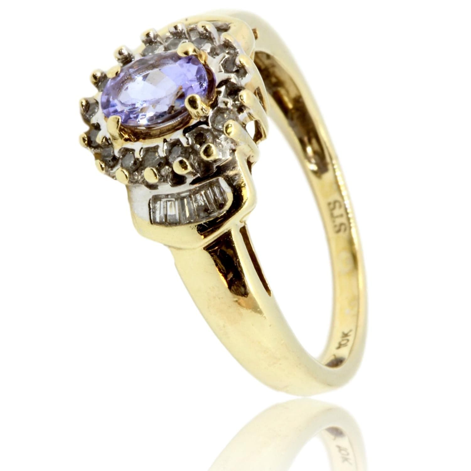 .44ct Tanzanite.23ctw Diamond Halo 14K Yellow Gold Ring - Size 7 - Image 1