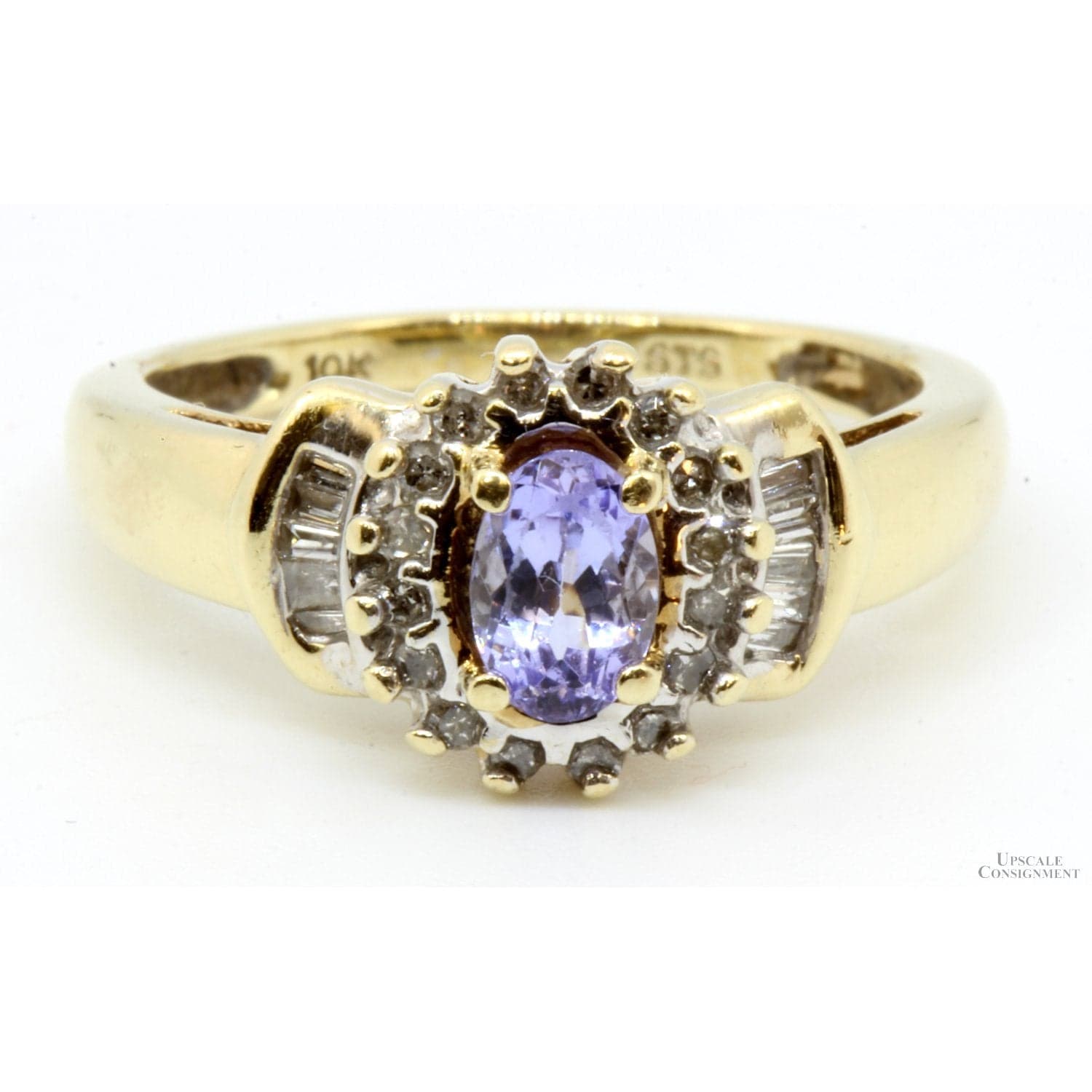 .44ct Tanzanite.23ctw Diamond Halo 14K Yellow Gold Ring - Size 7 - Thumbnail 2