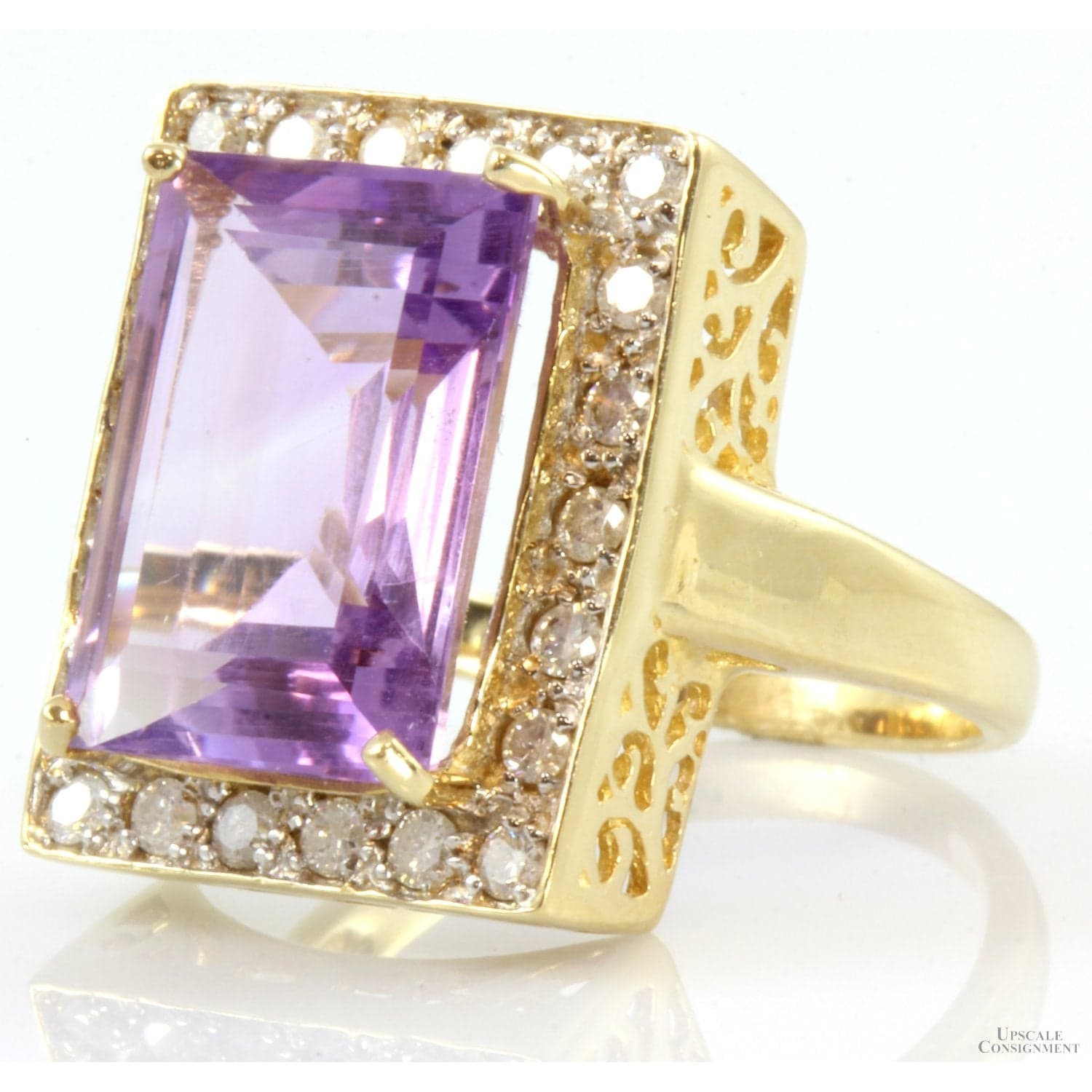 Zales 14K Gold 7.26ct Amethyst & .64ctw Diamond Halo Ring - Size 7.25 - Image 1