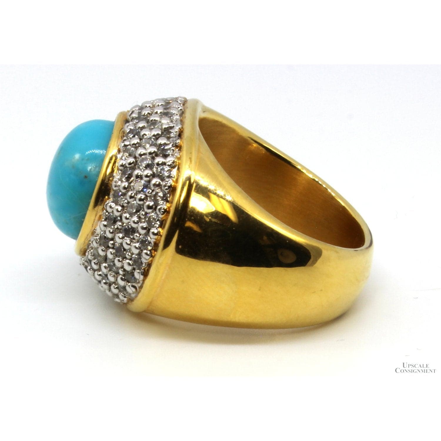 14K Gold Electroformed over Resin Turquoise & CZ Dome Ring - Size 8.75 - Thumbnail 4