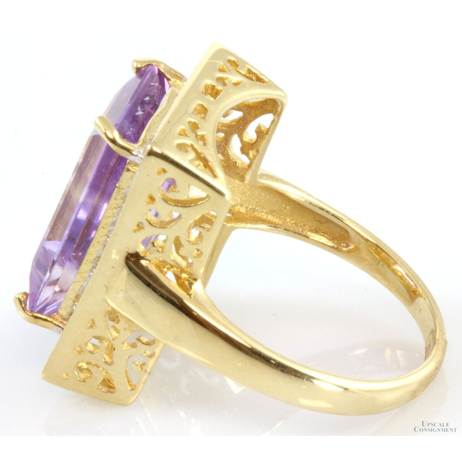 Zales 14K Gold 7.26ct Amethyst & .64ctw Diamond Halo Ring - Size 7.25 - Thumbnail 5