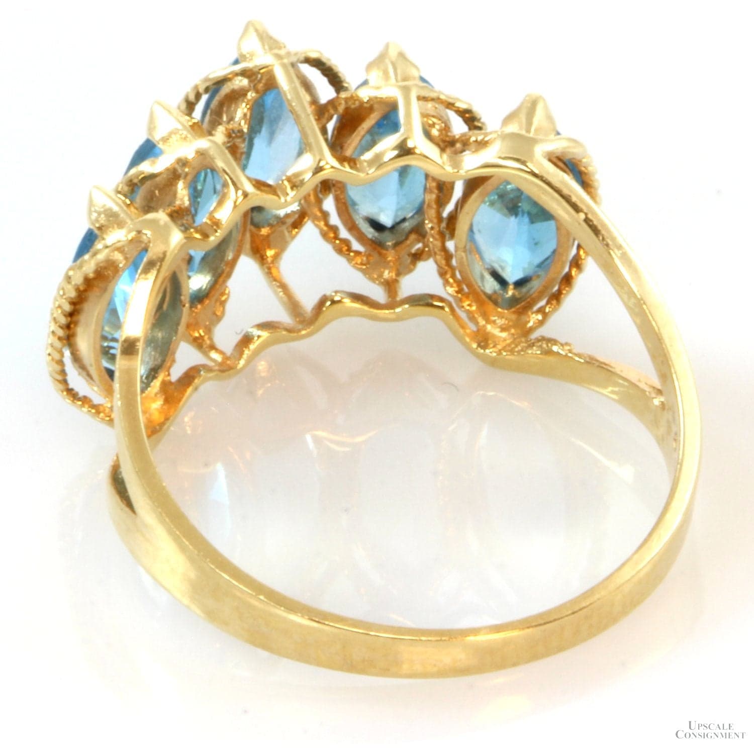 14K Yellow Gold 5-Marquise 2.80ctw Blue Topaz Gem Ring - Size 6.75 - Thumbnail 3