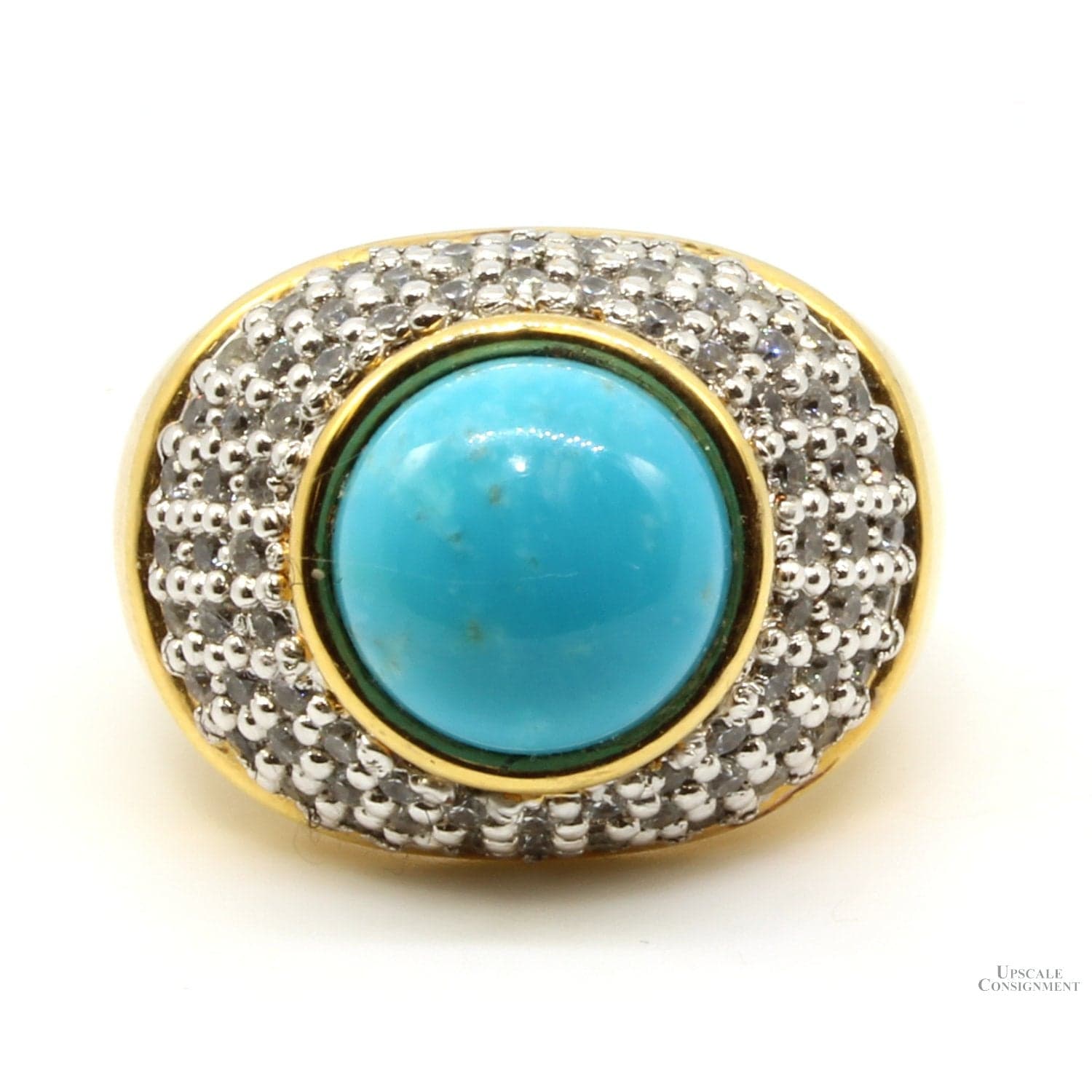 14K Gold Electroformed over Resin Turquoise & CZ Dome Ring - Size 8.75 - Thumbnail 2
