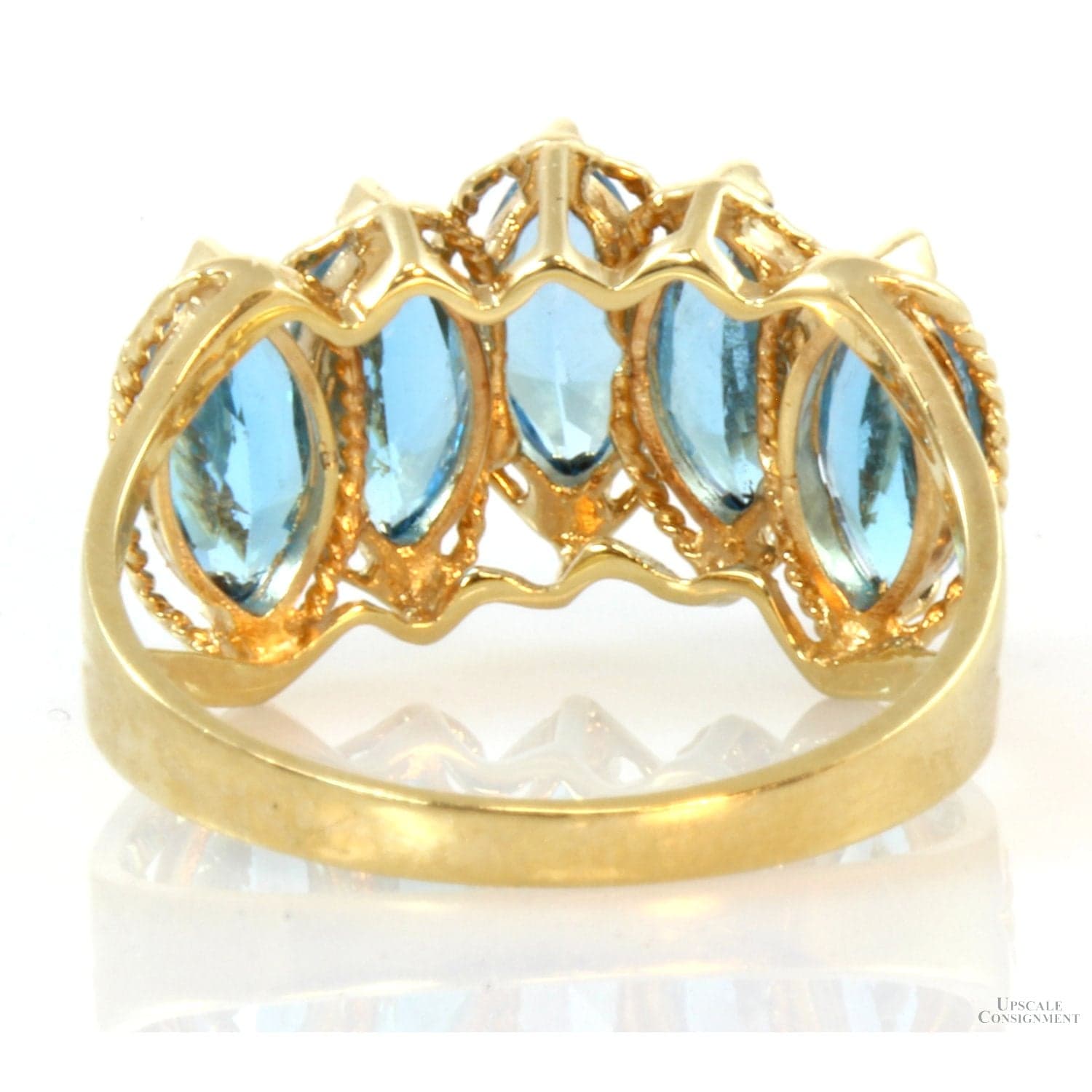 14K Yellow Gold 5-Marquise 2.80ctw Blue Topaz Gem Ring - Size 6.75 - Thumbnail 4