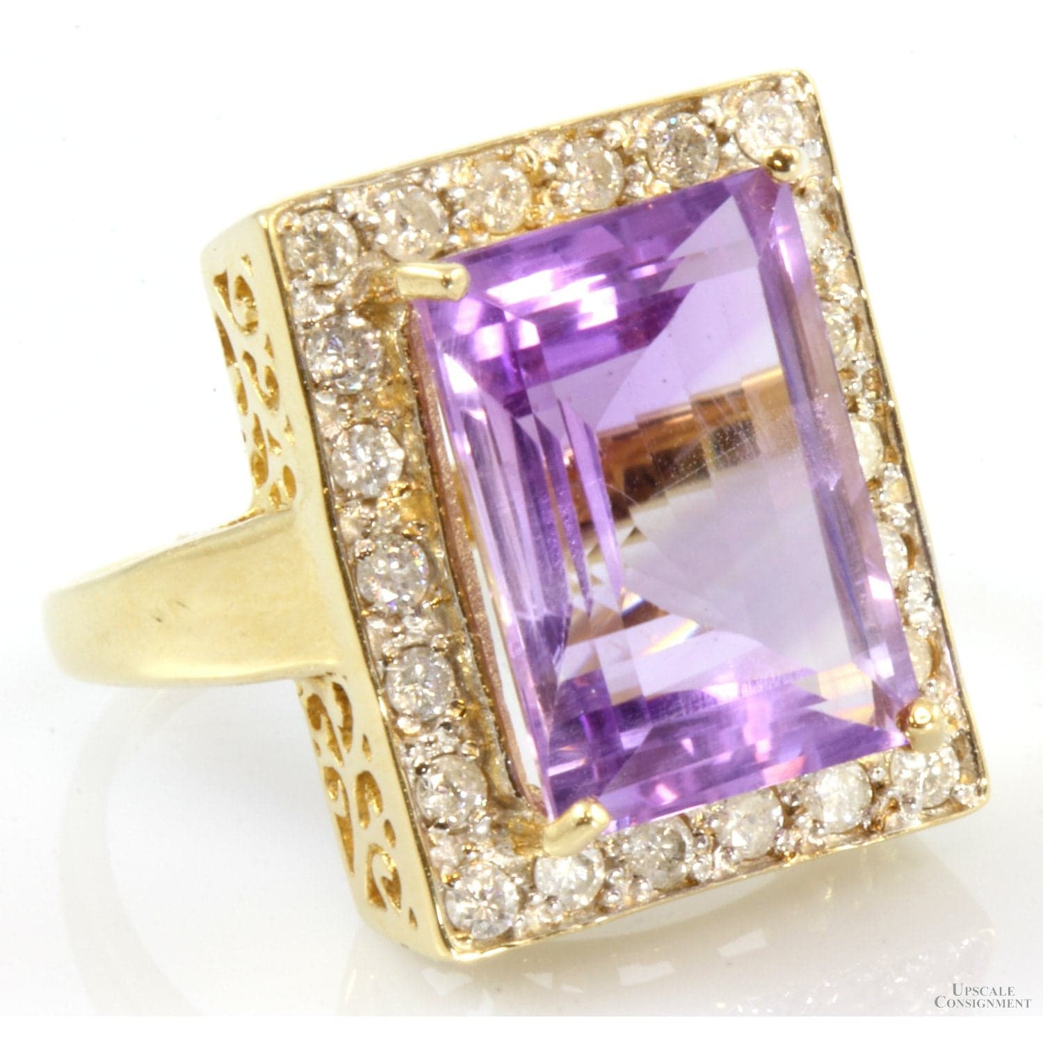 Zales 14K Gold 7.26ct Amethyst & .64ctw Diamond Halo Ring - Size 7.25 - Thumbnail 4