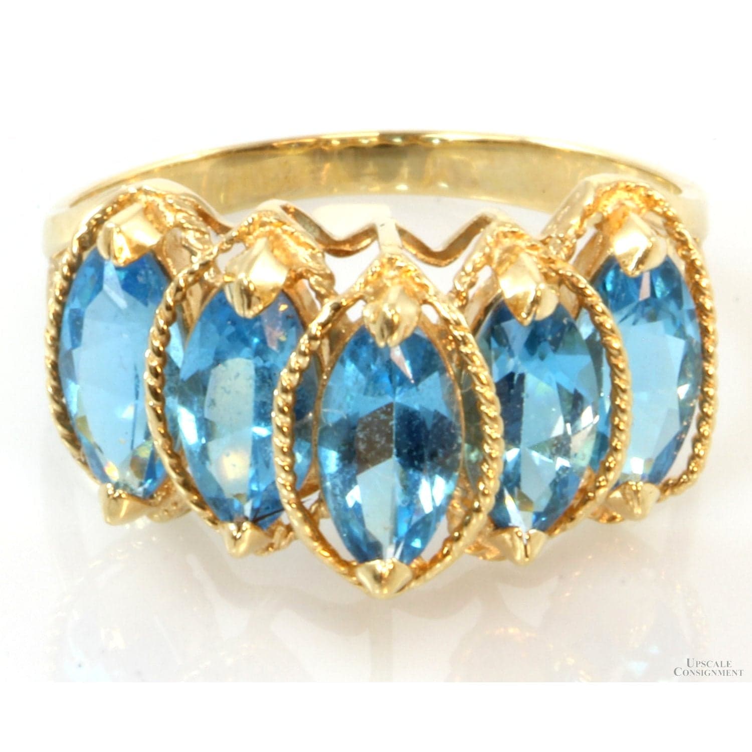 14K Yellow Gold 5-Marquise 2.80ctw Blue Topaz Gem Ring - Size 6.75 - Image 1