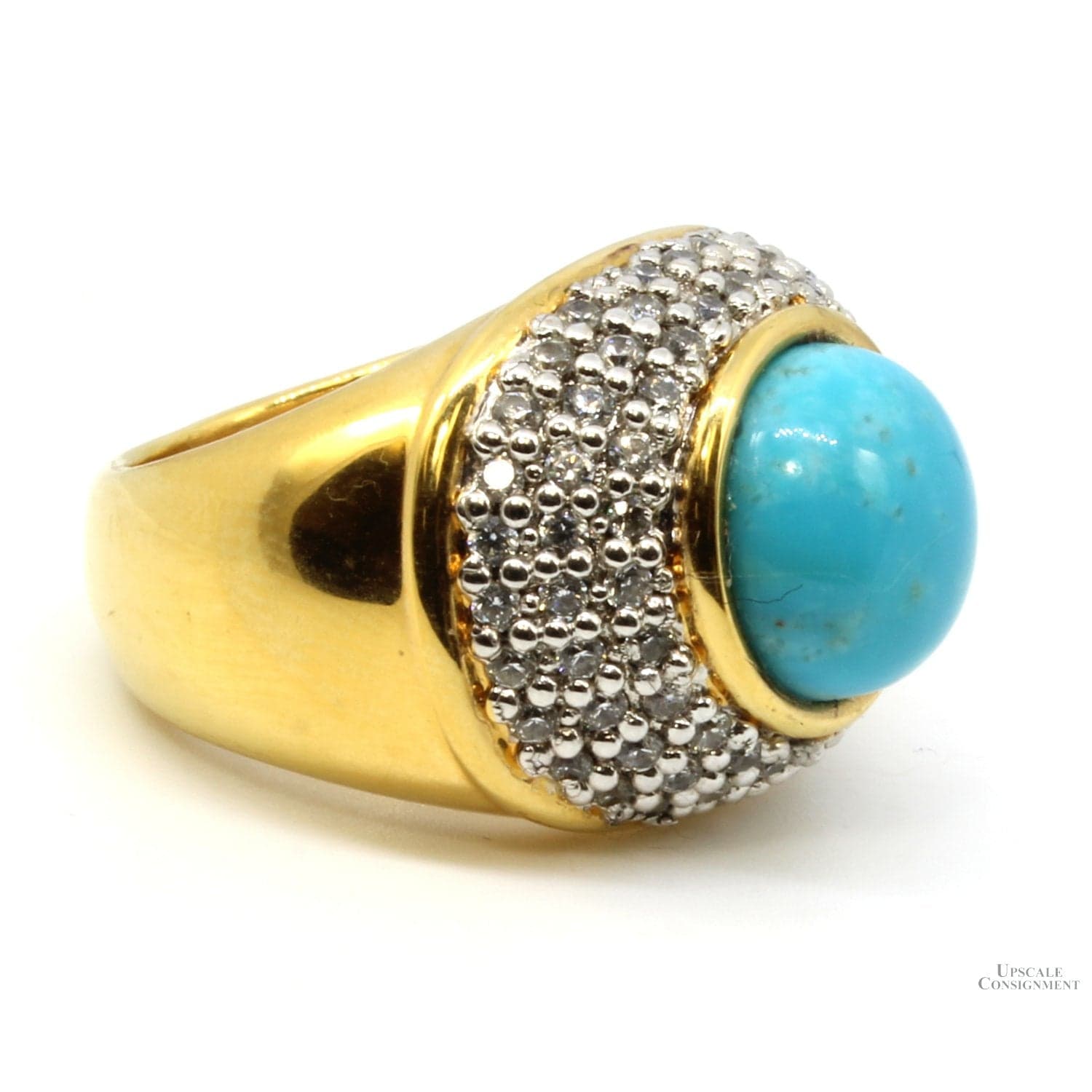 14K Gold Electroformed over Resin Turquoise & CZ Dome Ring - Size 8.75 - Image 1