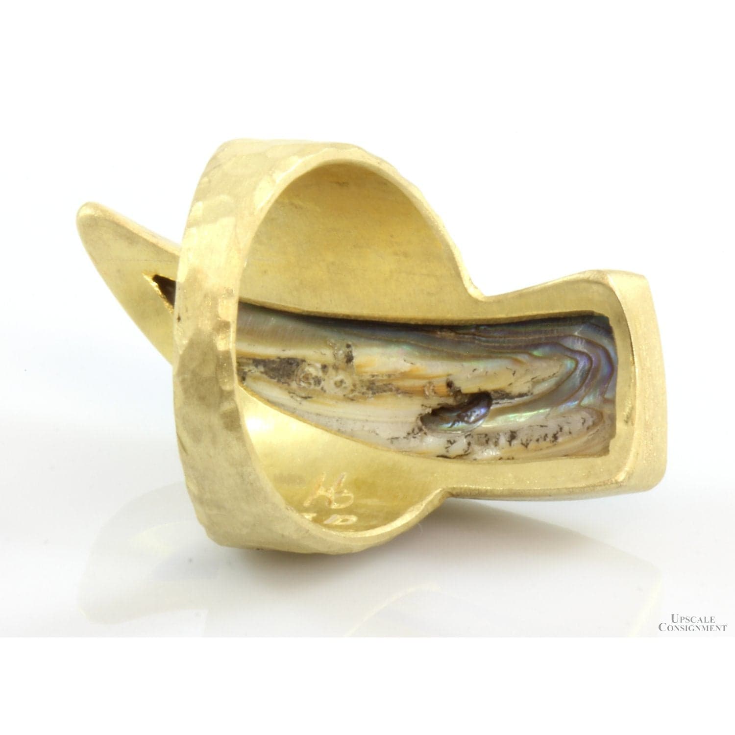 Gold Vermeil Crescent-Shaped Hammered Finish Abalone Ring - Size 8 - Thumbnail 4