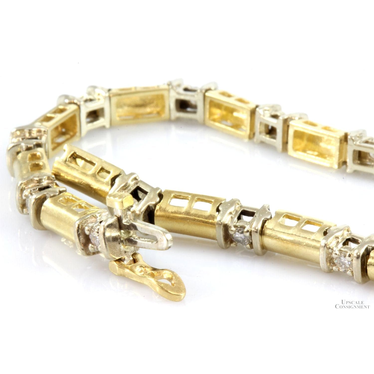 .90ctw Brilliant Cut Diamond 14K Yellow-White Gold Bracelet - 7.25" - Thumbnail 2