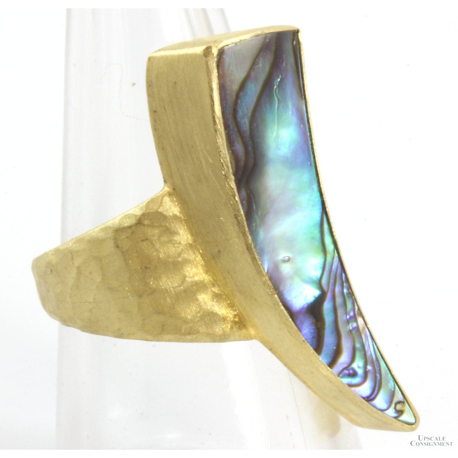Gold Vermeil Crescent-Shaped Hammered Finish Abalone Ring - Size 8 - Thumbnail 2