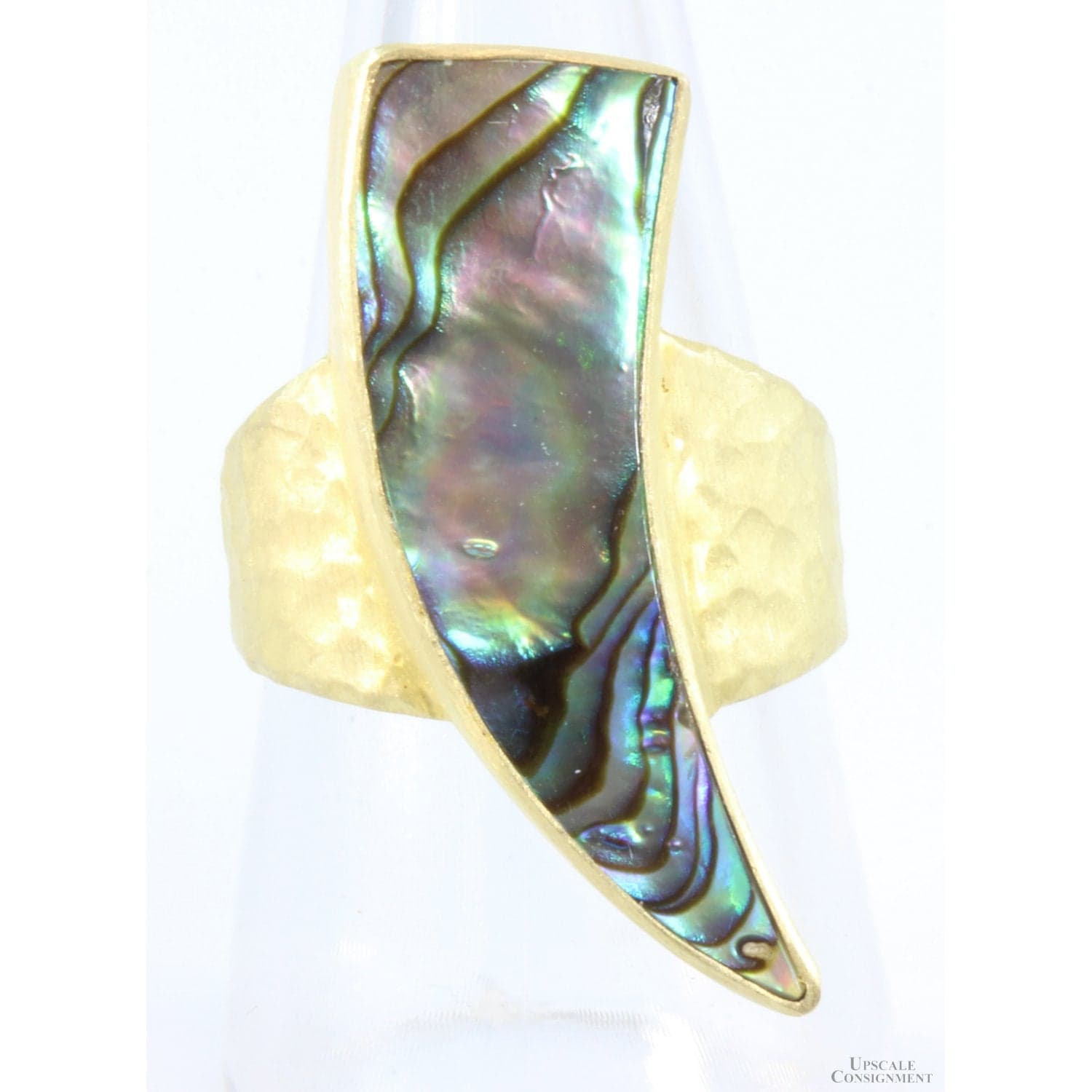 Gold Vermeil Crescent-Shaped Hammered Finish Abalone Ring - Size 8 - Image 1