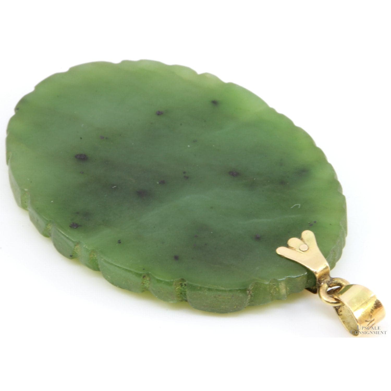 14K Gold Green Jadeite Jade Carved Bird Pendant - 2-1/8"L - Thumbnail 4