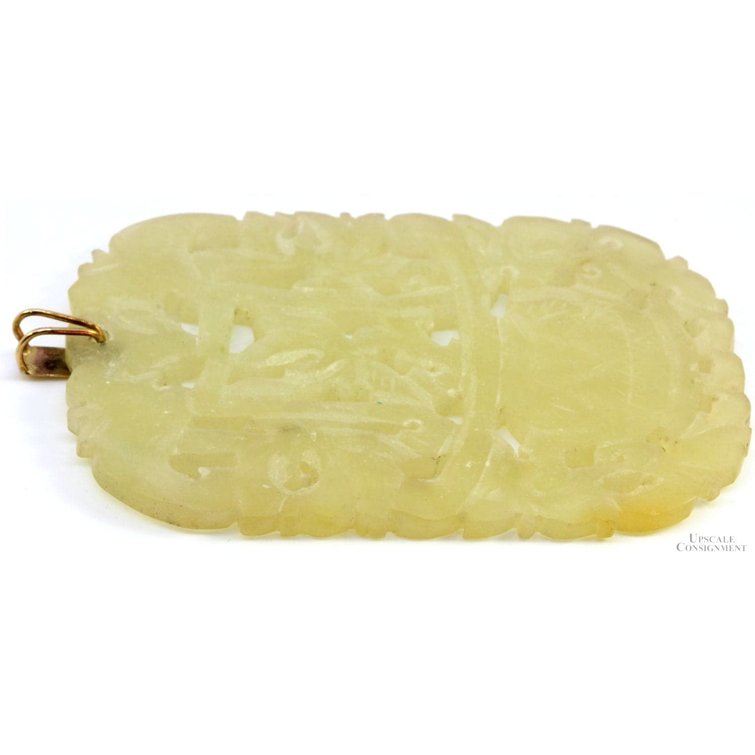 14K Gold Light Green Nephrite Jade Carved Flower Pendant - 3" - Thumbnail 2