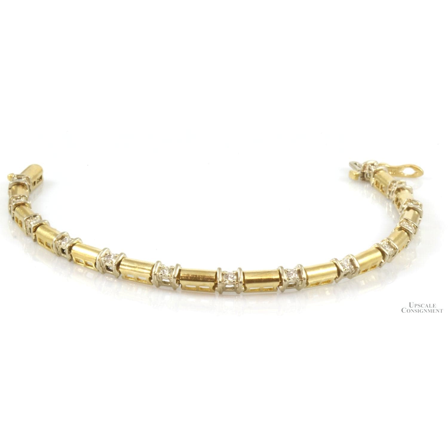 .90ctw Brilliant Cut Diamond 14K Yellow-White Gold Bracelet - 7.25" - Thumbnail 3