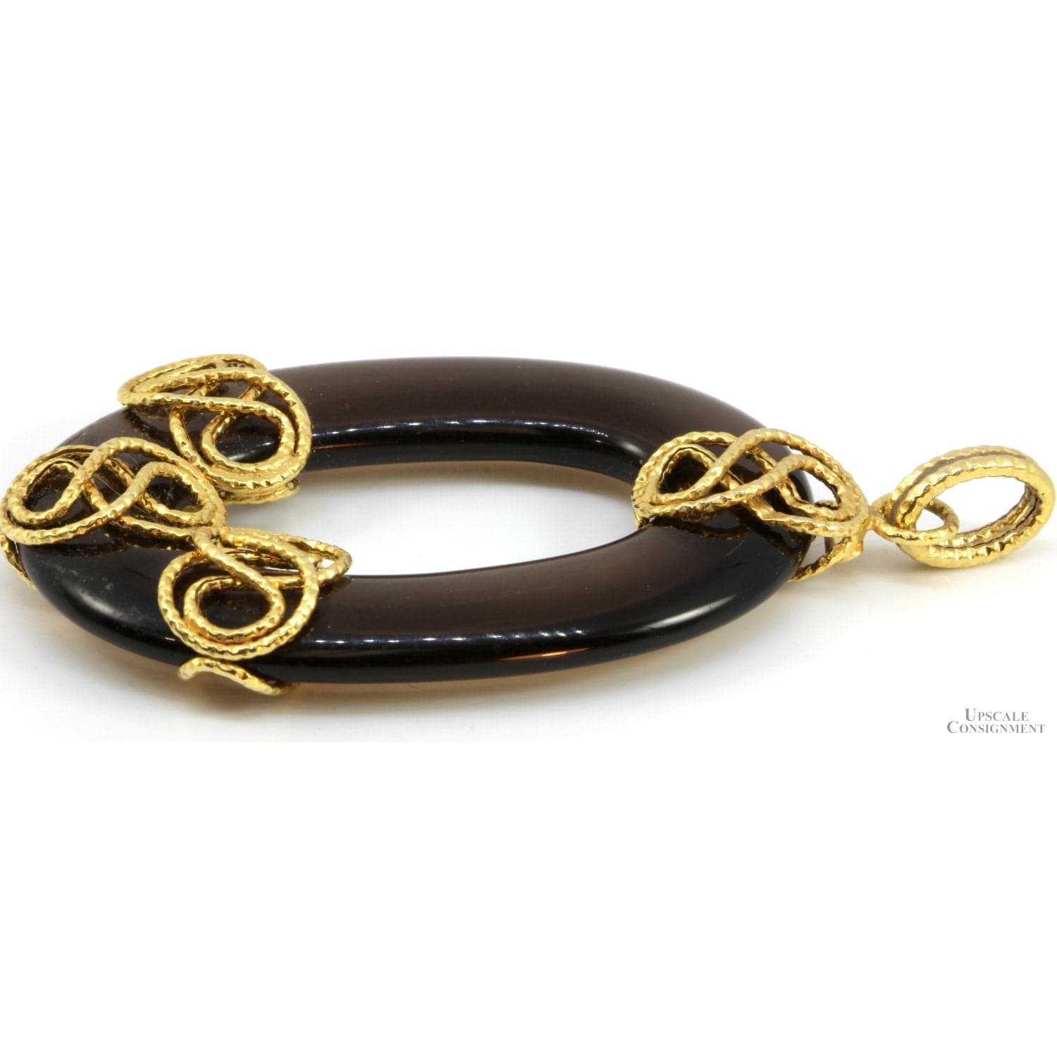 14K Gold Decoratively Wrapped Smoky Quartz Pendant - 2.75" - Image 1