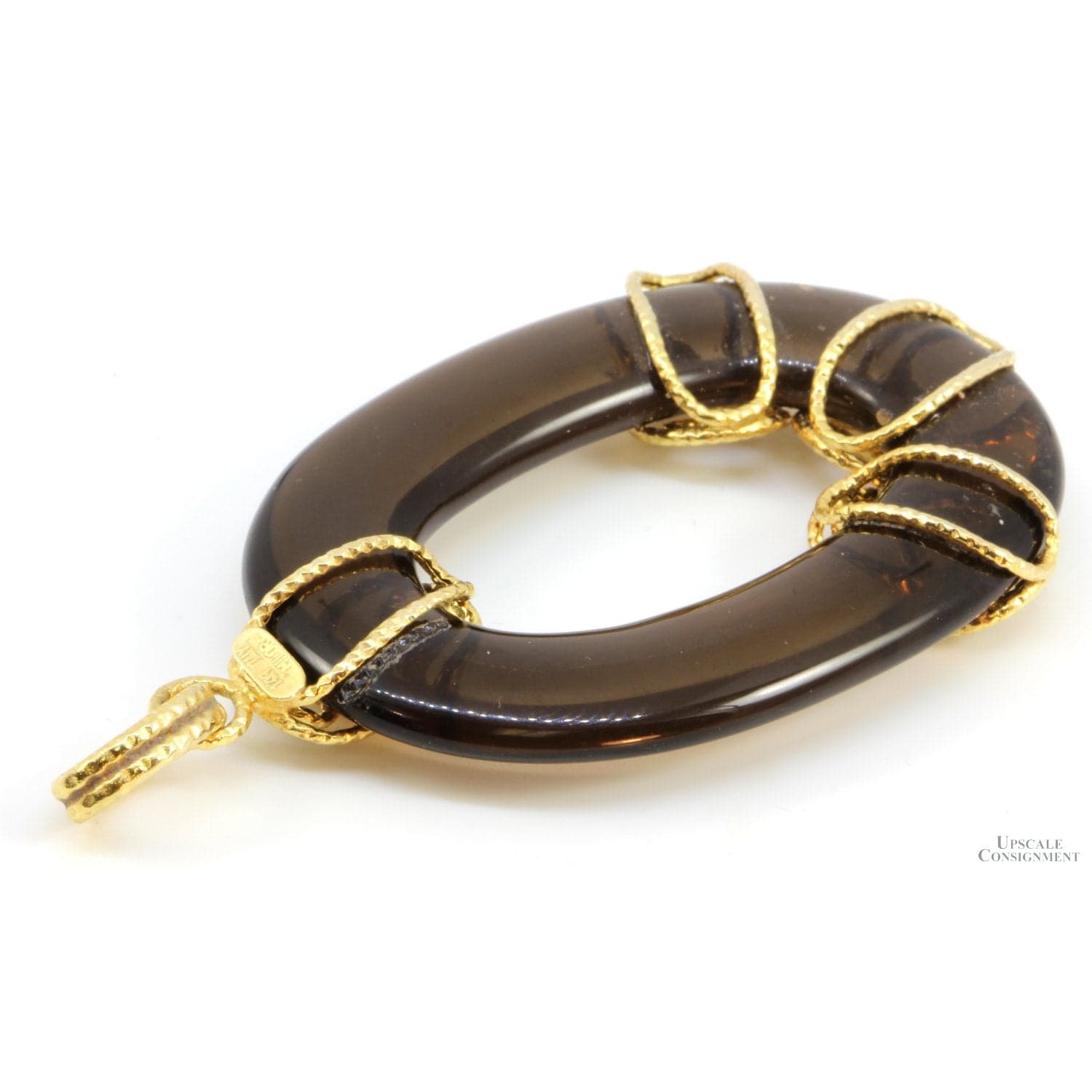 14K Gold Decoratively Wrapped Smoky Quartz Pendant - 2.75" - Thumbnail 3