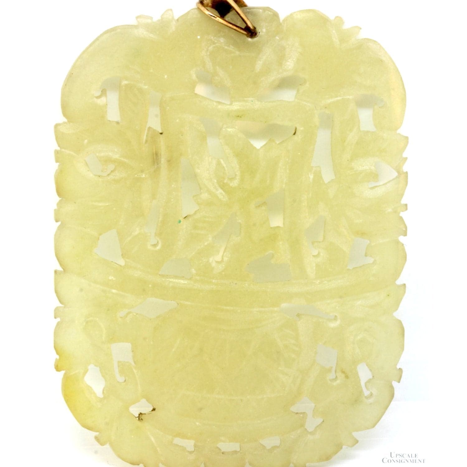 14K Gold Light Green Nephrite Jade Carved Flower Pendant - 3" - Image 1