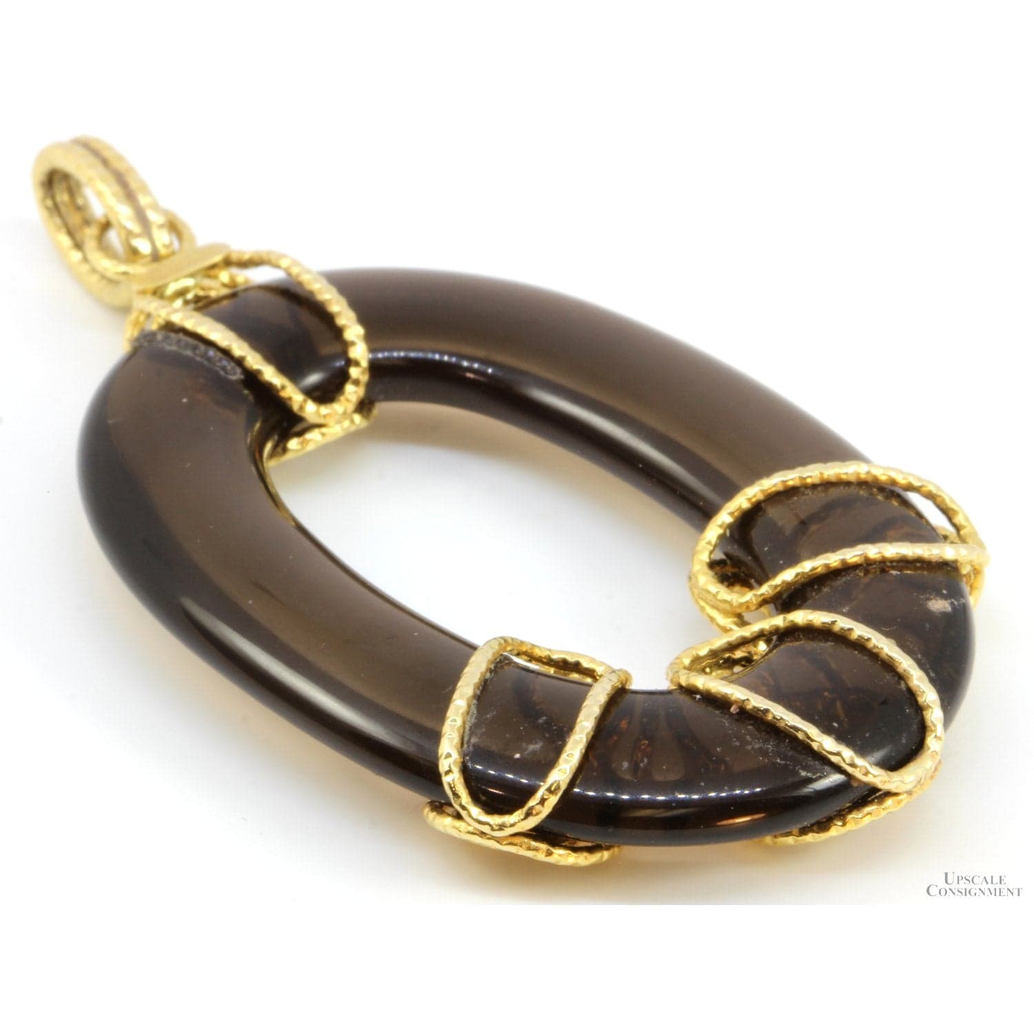 14K Gold Decoratively Wrapped Smoky Quartz Pendant - 2.75" - Thumbnail 2