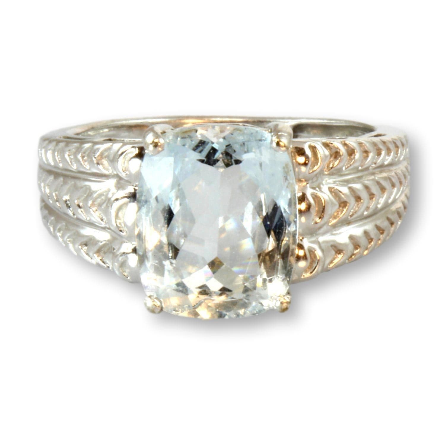 10K White Gold 3.70ct Cushion Cut Aquamarine Solitaire Ring - Size 7 - Image 1