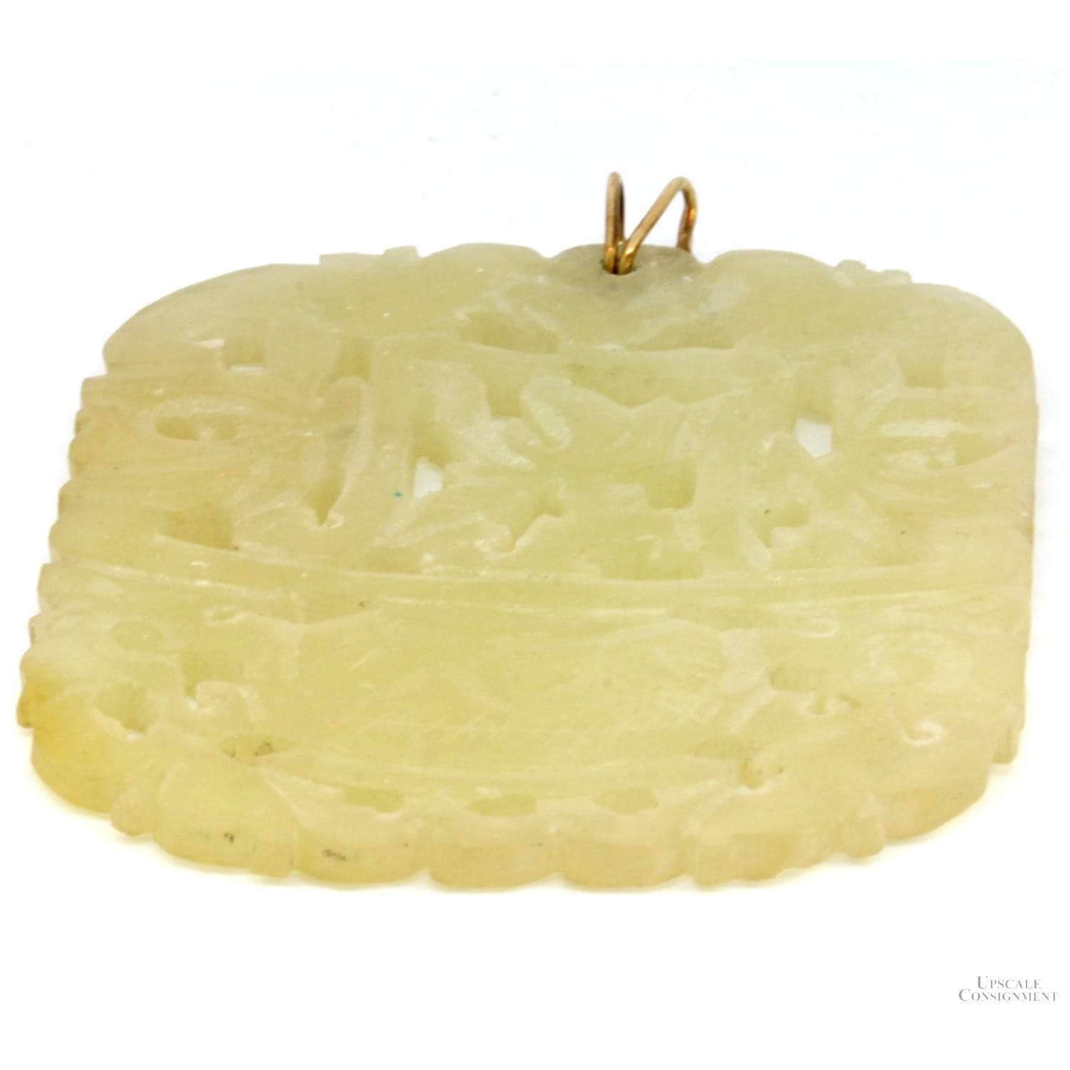 14K Gold Light Green Nephrite Jade Carved Flower Pendant - 3" - Thumbnail 4