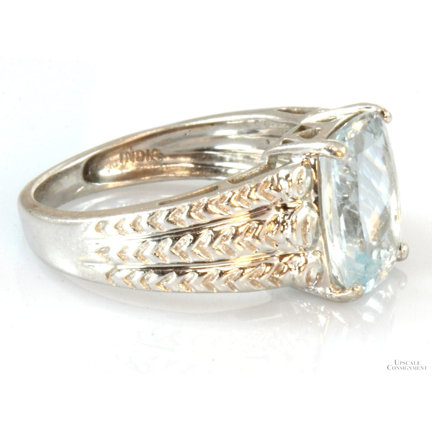 10K White Gold 3.70ct Cushion Cut Aquamarine Solitaire Ring - Size 7 - Thumbnail 3