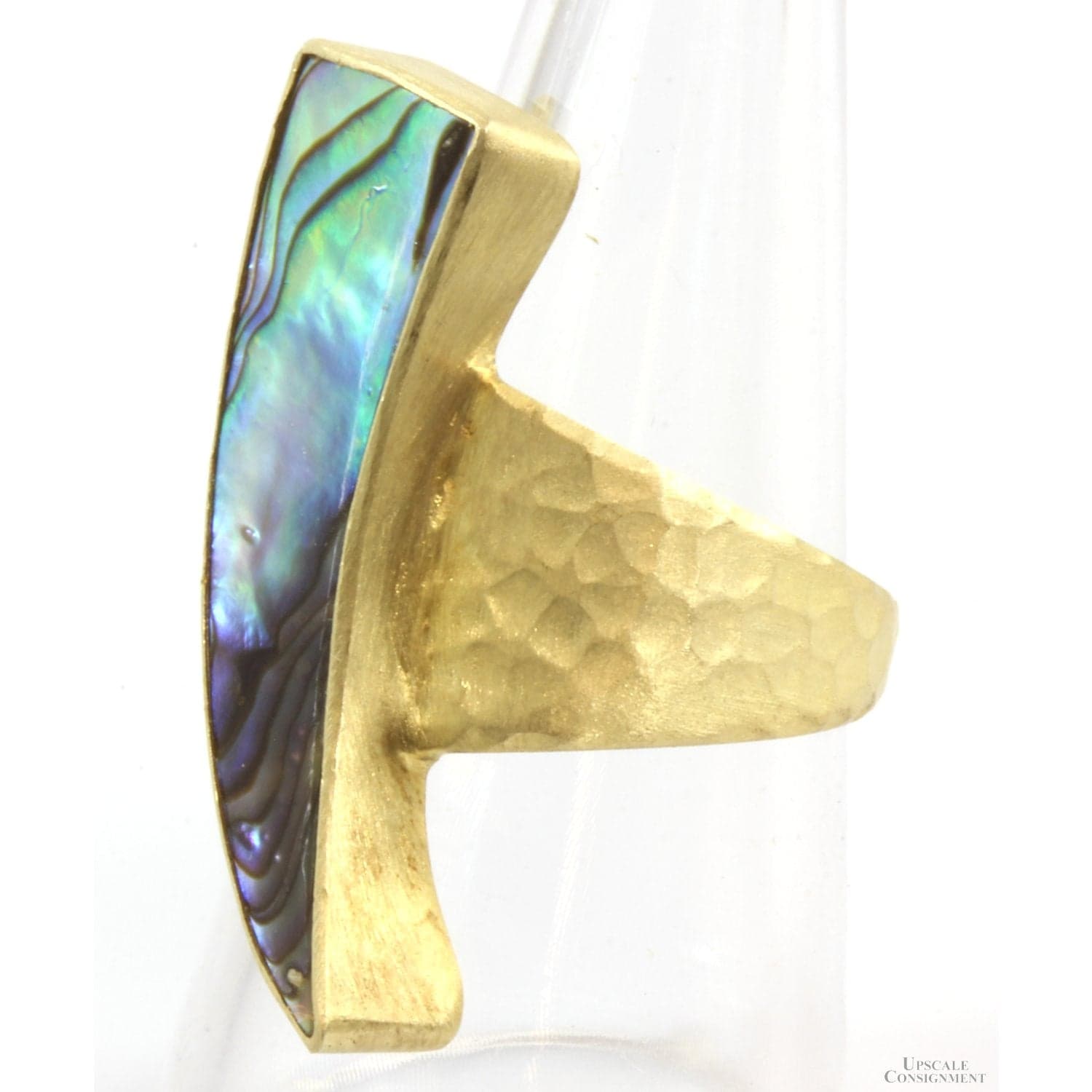 Gold Vermeil Crescent-Shaped Hammered Finish Abalone Ring - Size 8 - Thumbnail 3