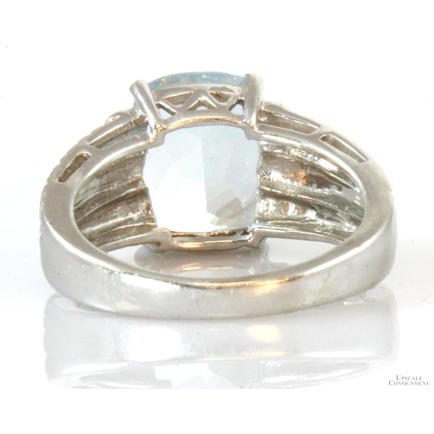 10K White Gold 3.70ct Cushion Cut Aquamarine Solitaire Ring - Size 7 - Thumbnail 4