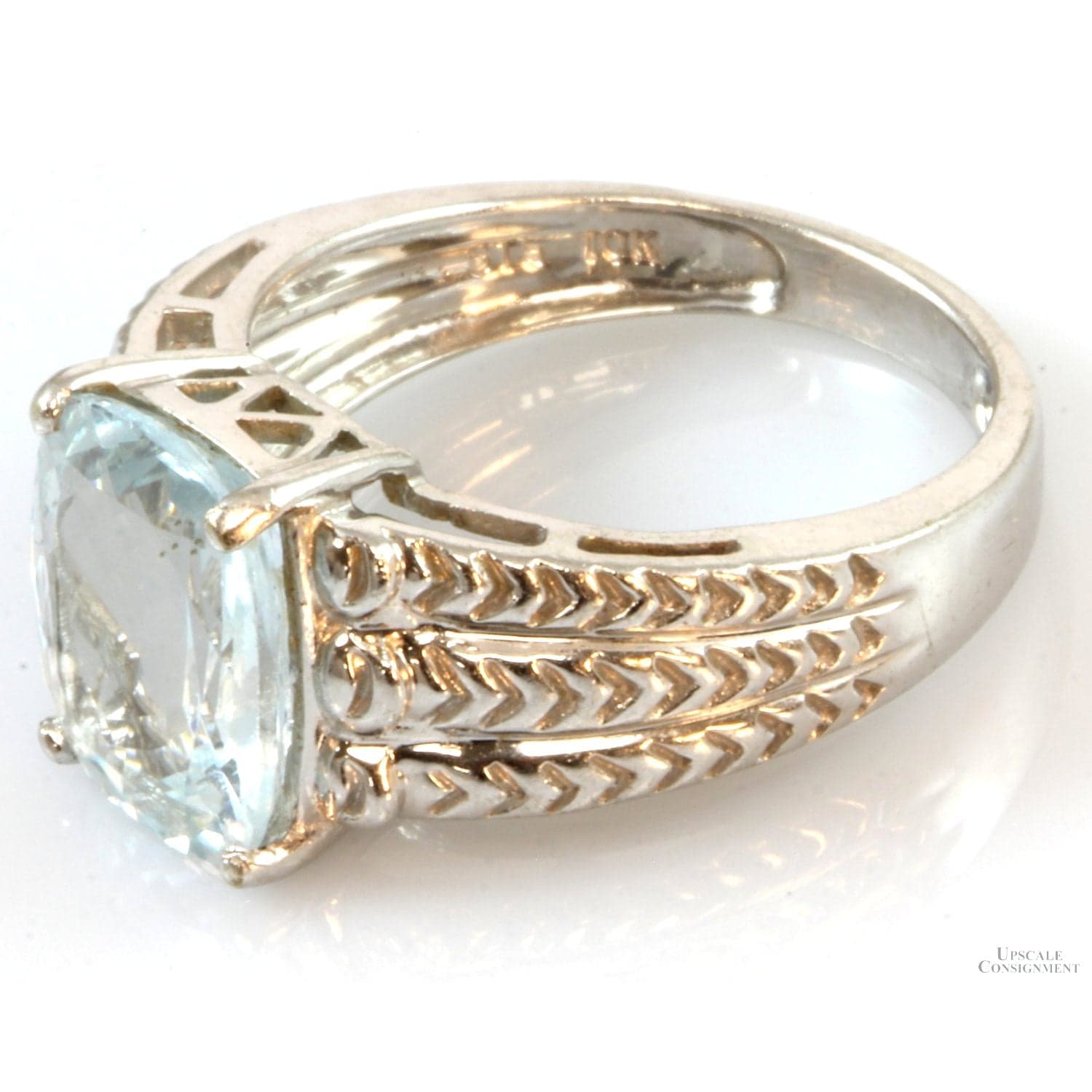 10K White Gold 3.70ct Cushion Cut Aquamarine Solitaire Ring - Size 7 - Thumbnail 2