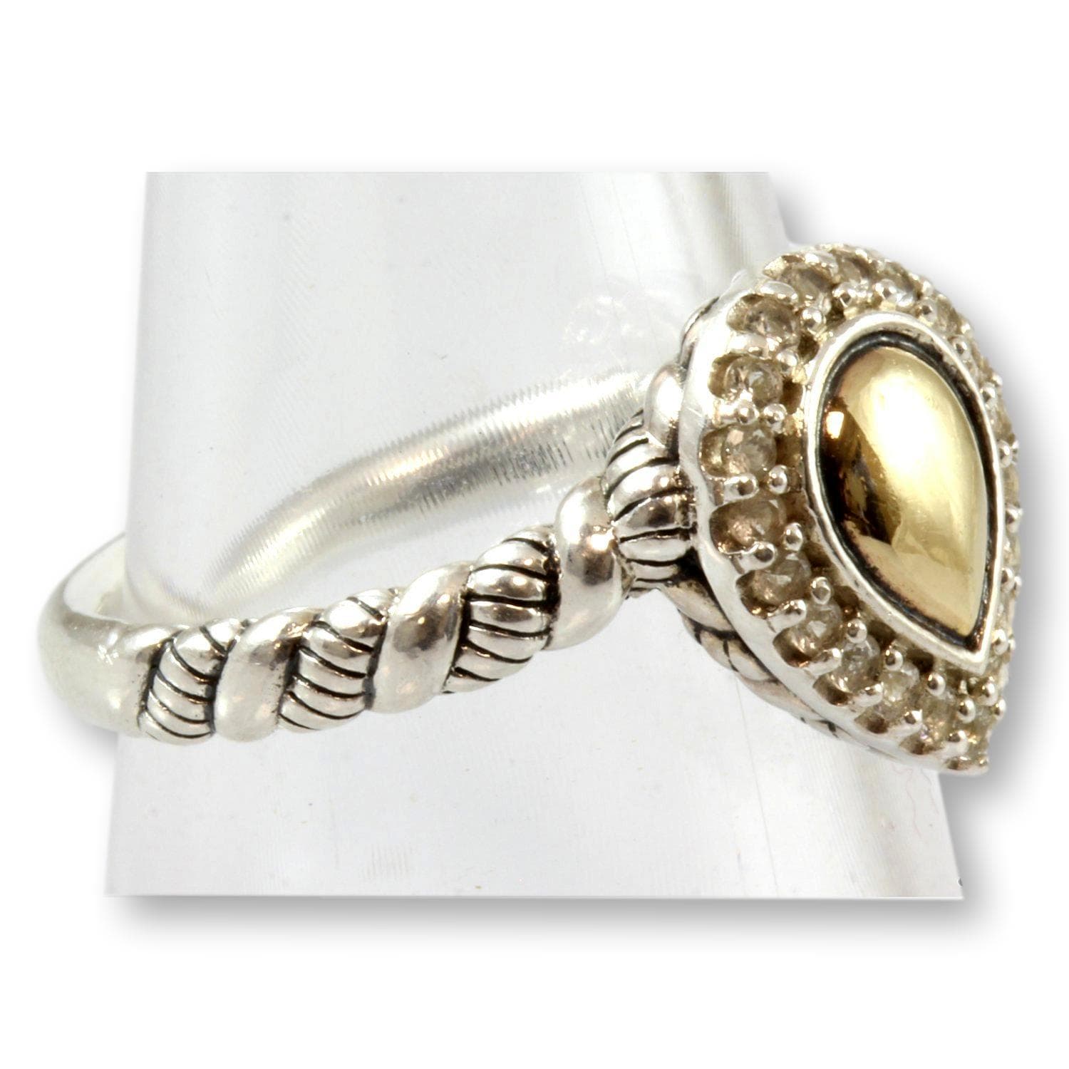 Sterling Silver & 14K Yellow Gold Pear Shape CZ Halo Ring - 8.75 - Thumbnail 3