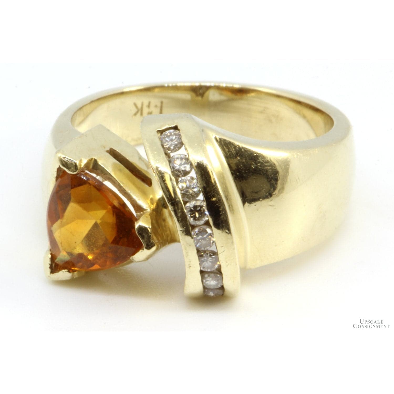 1.31ct Trillion-Cut Citrine .15ctw Diamond 14K Yellow Gold Ring - Size 6.25 - Thumbnail 4
