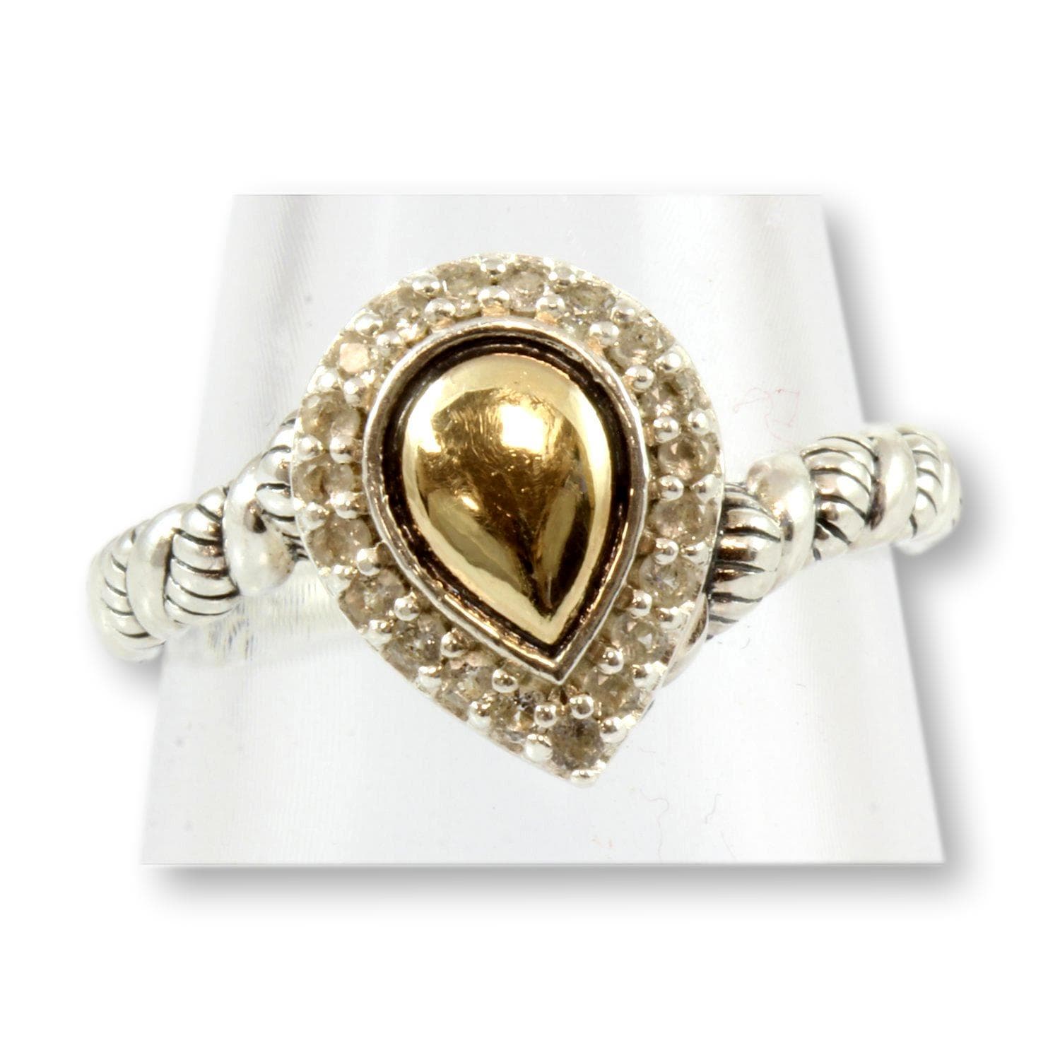 Sterling Silver & 14K Yellow Gold Pear Shape CZ Halo Ring - 8.75 - Thumbnail 2