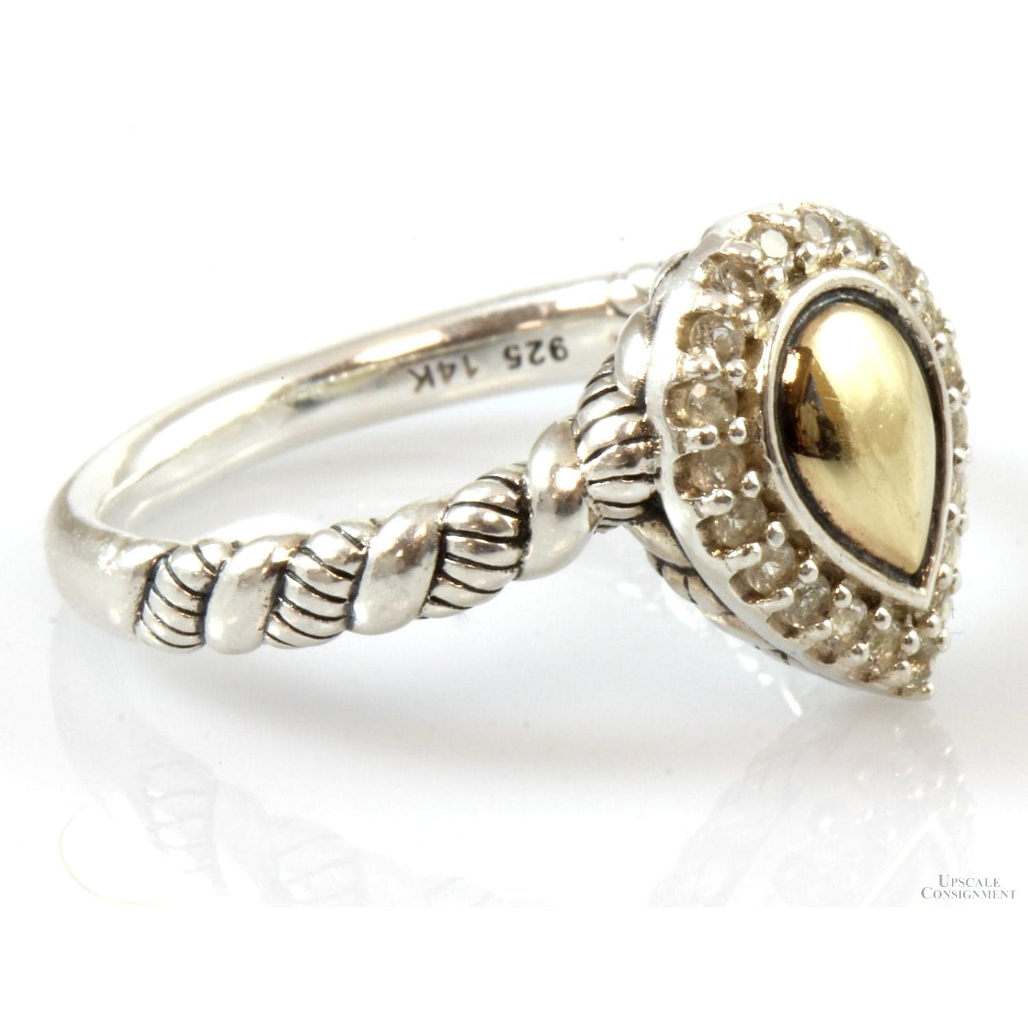 Sterling Silver & 14K Yellow Gold Pear Shape CZ Halo Ring - 8.75 - Image 1