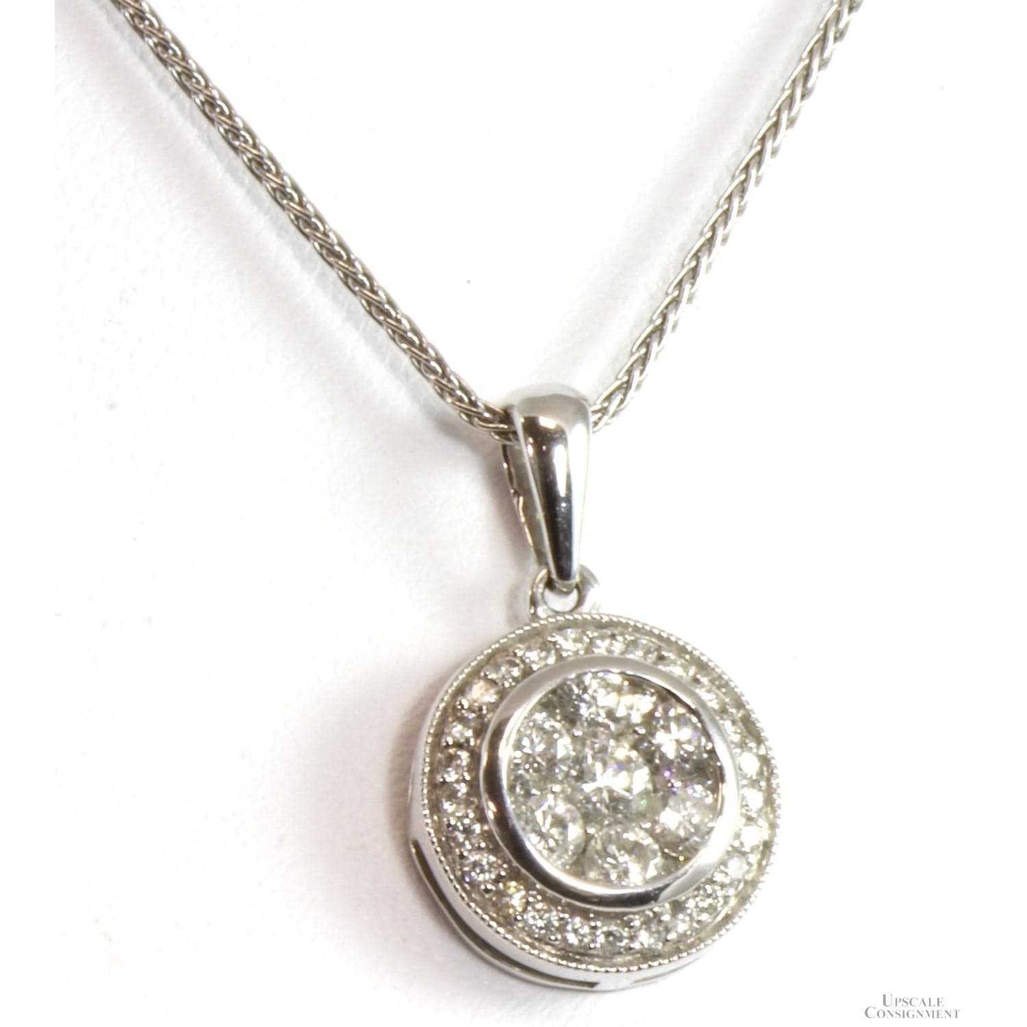 1.00ctw Diamond 14K White Gold Round Pendant Necklace - 15 in - Image 1