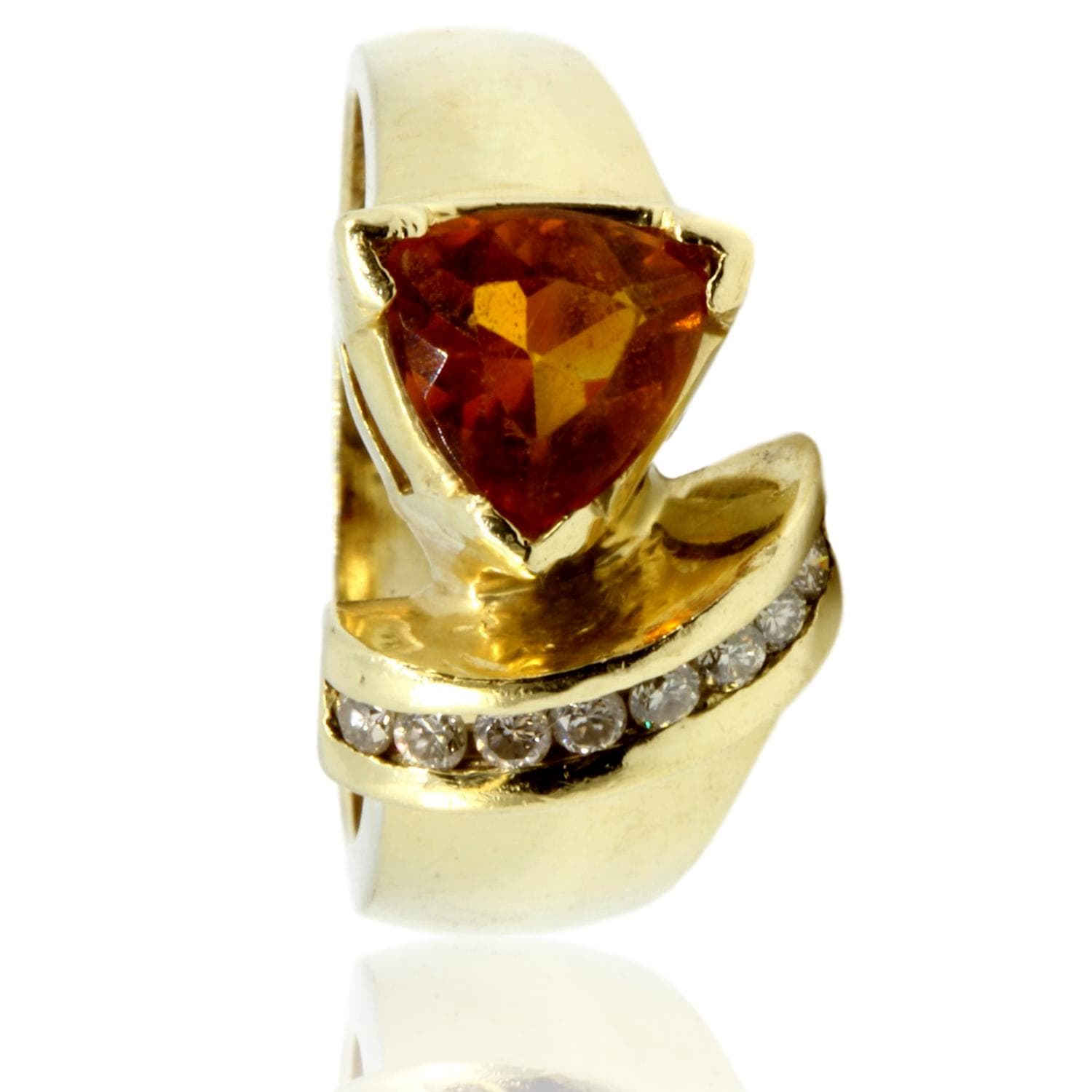1.31ct Trillion-Cut Citrine .15ctw Diamond 14K Yellow Gold Ring - Size 6.25 - Thumbnail 2