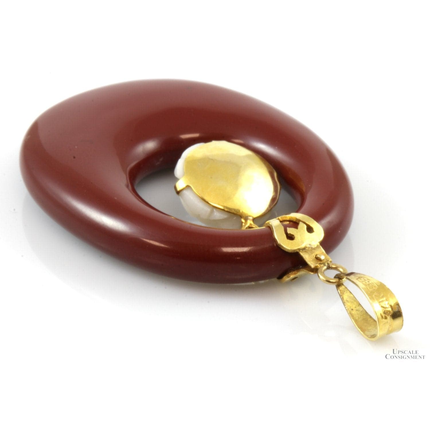 14K Gold Red Jasper Dangling Carved Coral Flower Pendant - 2-1/8"L - Thumbnail 3