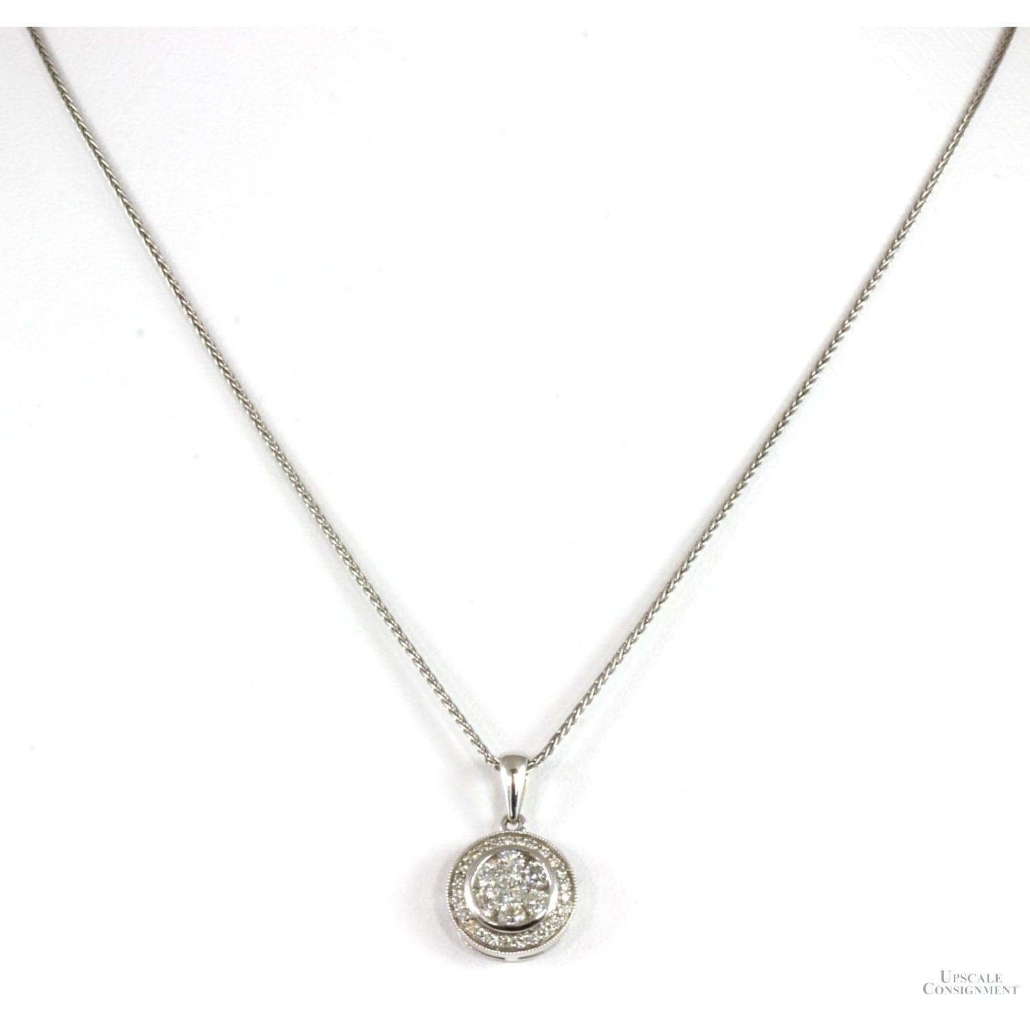 1.00ctw Diamond 14K White Gold Round Pendant Necklace - 15 in - Thumbnail 2