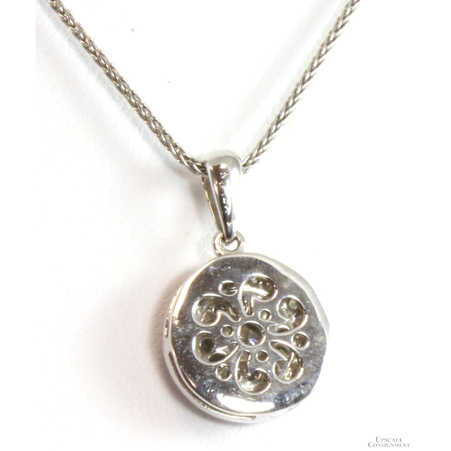 1.00ctw Diamond 14K White Gold Round Pendant Necklace - 15 in - Thumbnail 3