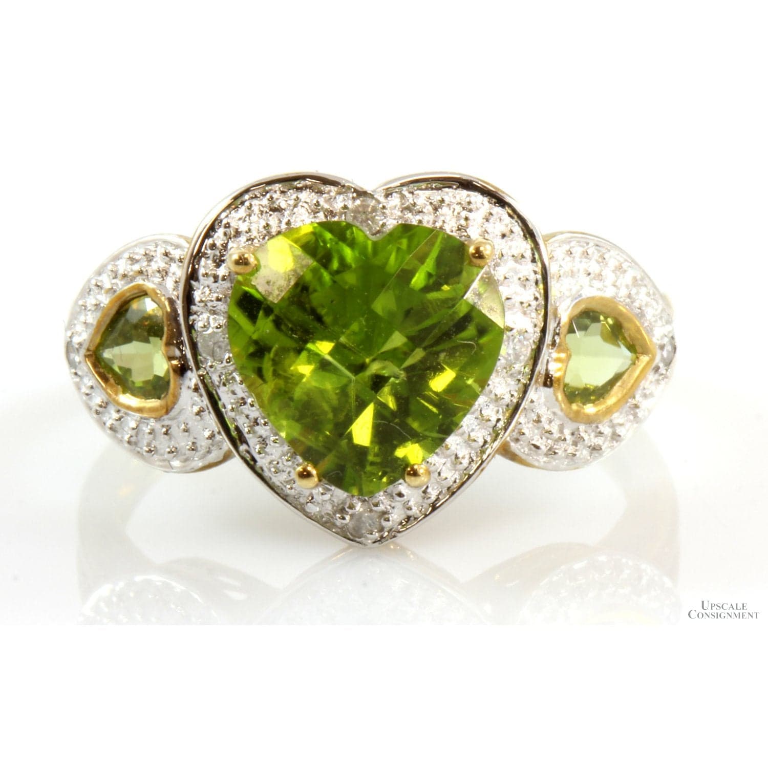 2.90ctw Heart Shape Peridot & Diamond 10K Gold Ring - Size 7 - Image 1