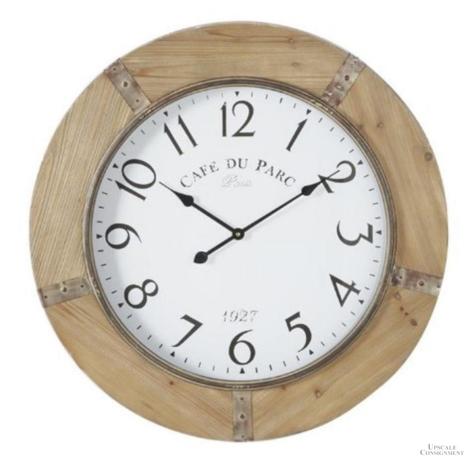 32" BROWN RUSTIC WOOD WALL CLOCK - CAFE DU PARC - Image 1