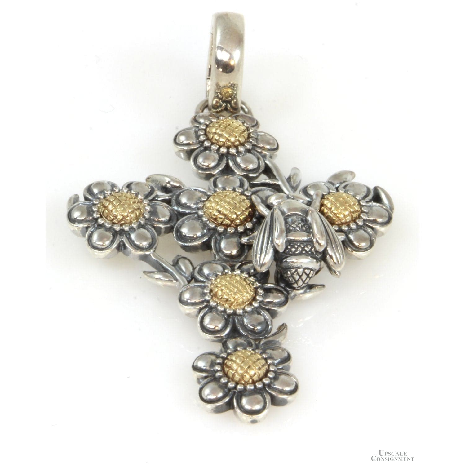 Sterling Silver/14K Gold Daisy & Bee Cross Enhancer Pendant - 2" - Image 1