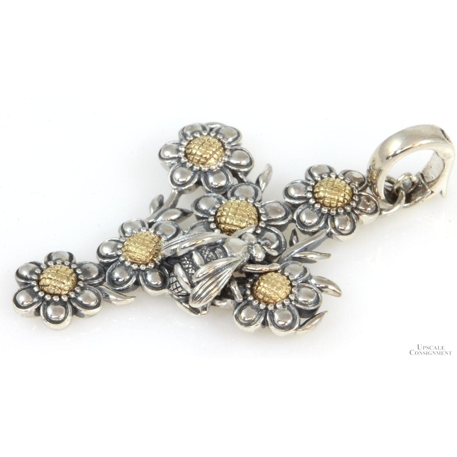 Sterling Silver/14K Gold Daisy & Bee Cross Enhancer Pendant - 2" - Thumbnail 2
